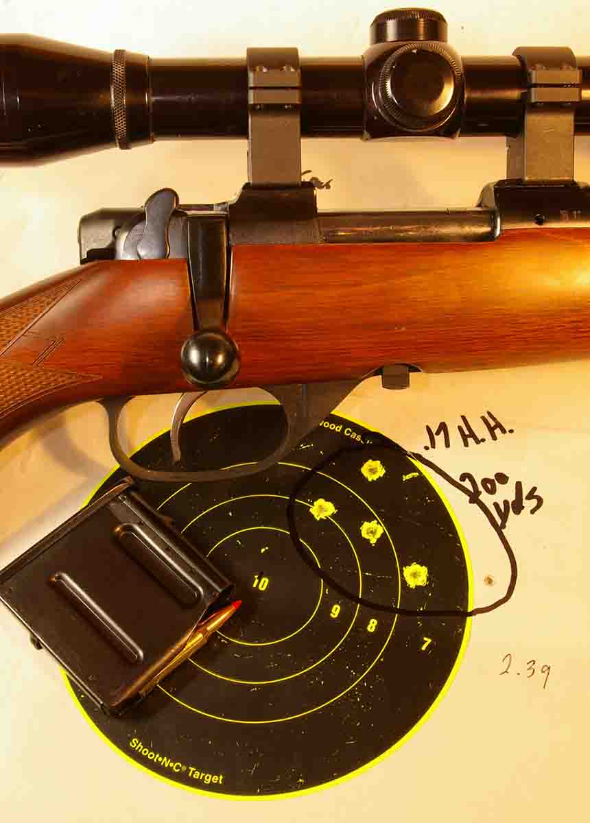 The CZ 527 and Hornady factory loads combined for this 200-yard group.
